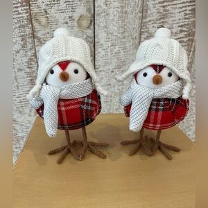 Plaid Red and White Winter Bird Pair w/Ski Hats & Scarves - new!